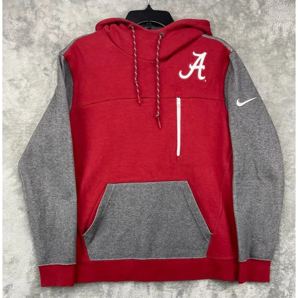 Nike Alabama Crimson Tide Men's Pullover Hoodie Medium Red Grey‎ Zip Pocket Logo